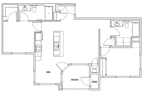 Floor plan for 2 beds, 1 bath, 1066 sqft